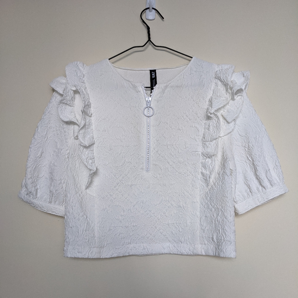 Zara Ruffle Shoulder Cropped Length Blouse
